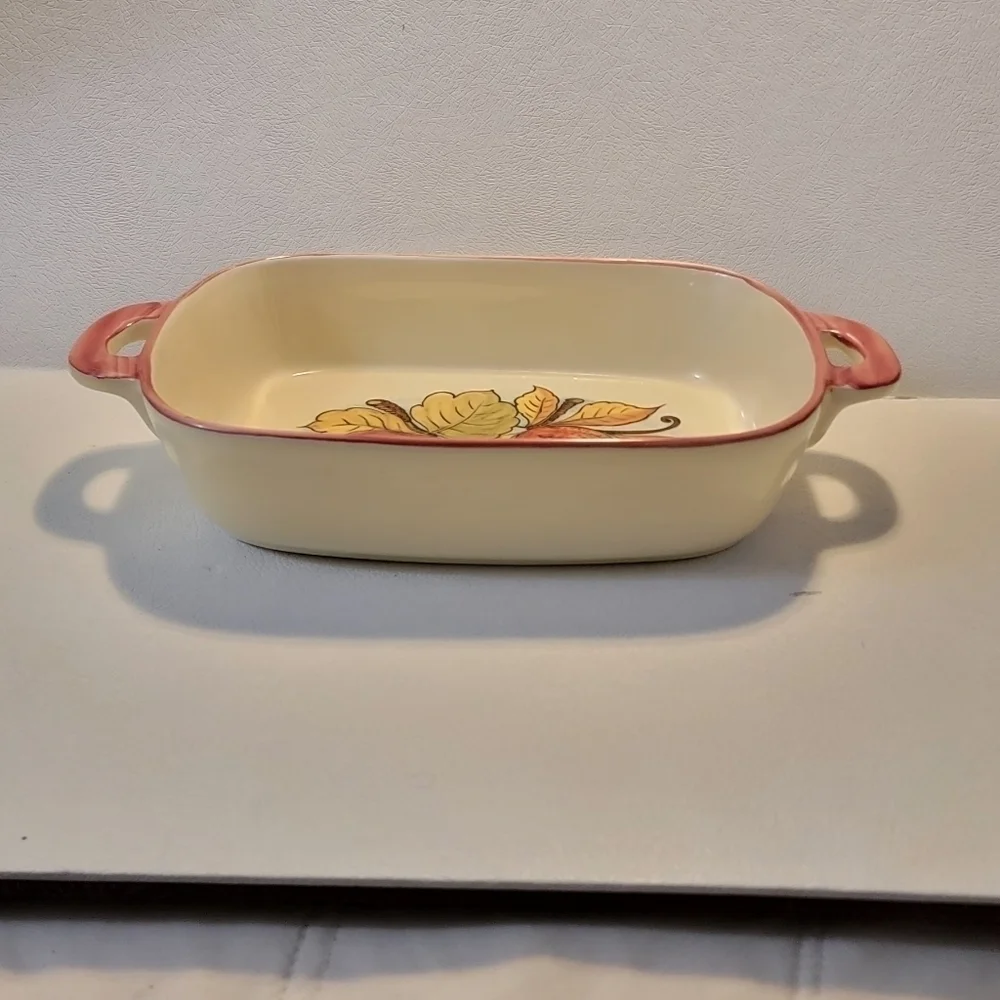 Sur La Table Beige Dishwasher Safe Fall Floral Casserole Serving Plate